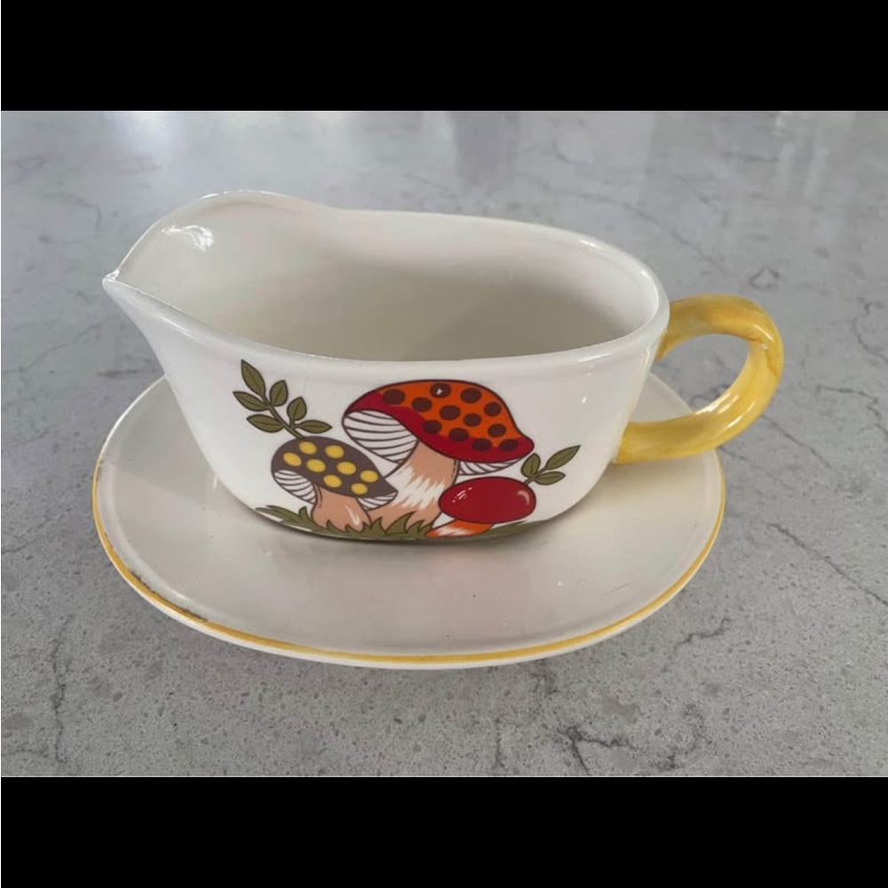Vintage Sears Merry Mushroom Gravy Boat with Saucer